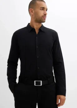 bonprix Große Größen|Hemden|Super-Stretchhemd aus Baumwoll-Piqué, Slim Fit schwarz