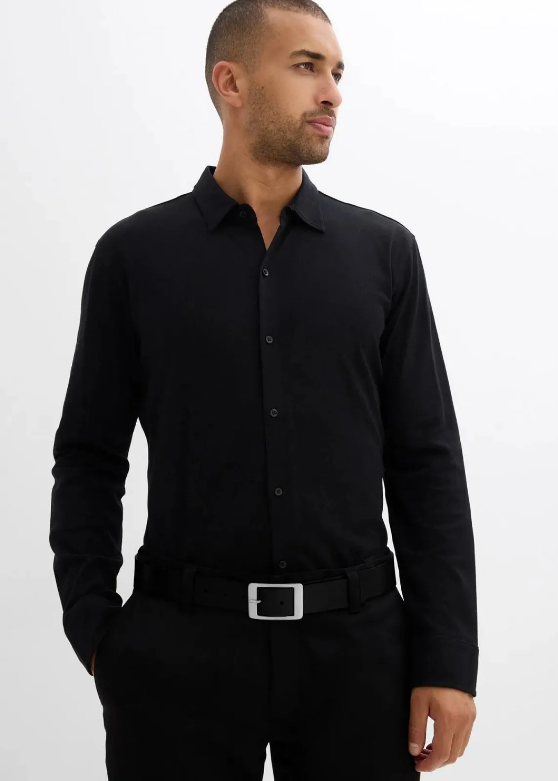 bonprix Große Größen|Hemden|Super-Stretchhemd aus Baumwoll-Piqué, Slim Fit schwarz