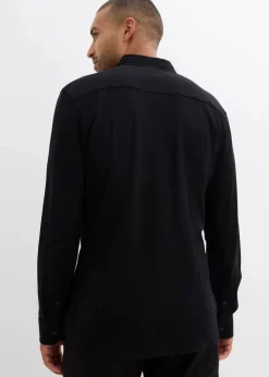 bonprix Große Größen|Hemden|Super-Stretchhemd aus Baumwoll-Piqué, Slim Fit schwarz