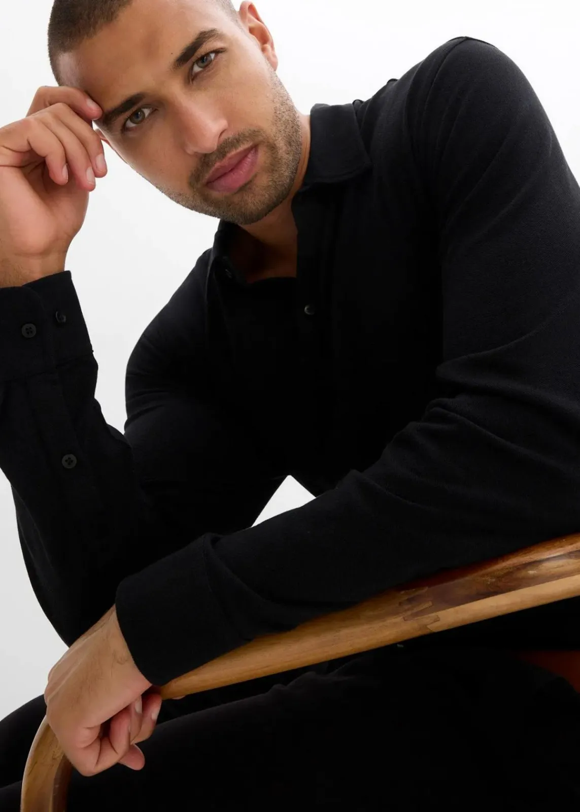 bonprix Große Größen|Hemden|Super-Stretchhemd aus Baumwoll-Piqué, Slim Fit schwarz