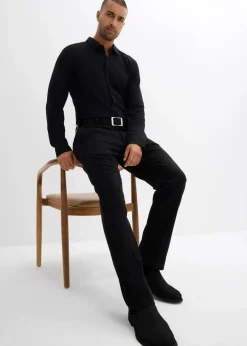 bonprix Große Größen|Hemden|Super-Stretchhemd aus Baumwoll-Piqué, Slim Fit schwarz