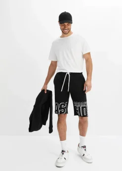 bonprix Große Größen|Shorts|Sweat-Bermuda aus reiner Bio-Baumwolle schwarz bedruckt