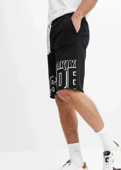 bonprix Große Größen|Shorts|Sweat-Bermuda aus reiner Bio-Baumwolle schwarz bedruckt