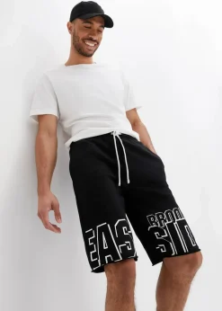 bonprix Große Größen|Shorts|Sweat-Bermuda aus reiner Bio-Baumwolle schwarz bedruckt