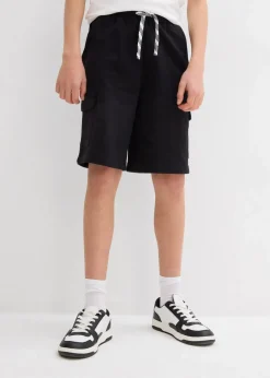 bonprix Jungen 9-16 Jahre·Shorts|Jungen 2-8 Jahre·Nachhaltigere Materialien|Sweat-Bermuda mit Cargotaschen aus reiner Bio-Baumwolle schwarz