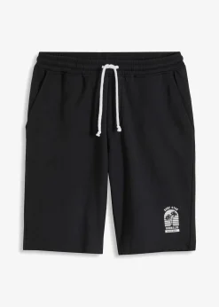 bonprix Große Größen|Shorts|Sweat-Bermuda mit offenen Kanten aus reiner Bio Baumwolle, Loose Fit schwarz