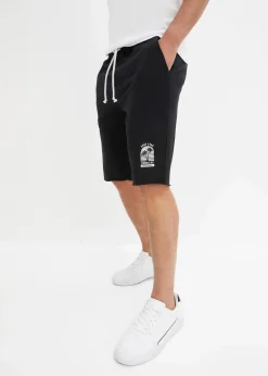 bonprix Große Größen|Shorts|Sweat-Bermuda mit offenen Kanten aus reiner Bio Baumwolle, Loose Fit schwarz