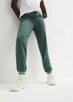 bonprix Hosen|Sweat|Sweathose aus Baumwoll-Mix, 2er Pack schwarz+dunkelgrün meliert