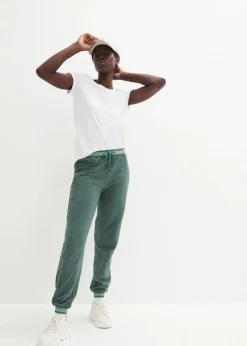 bonprix Hosen|Sweat|Sweathose aus Baumwoll-Mix, 2er Pack schwarz+dunkelgrün meliert