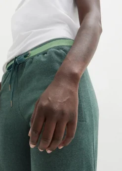 bonprix Hosen|Sweat|Sweathose aus Baumwoll-Mix, 2er Pack schwarz+dunkelgrün meliert