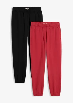 bonprix Hosen|Sweat|Sweathose aus reiner Bio-Baumwolle (2er Pack) schwarz/kirschrot