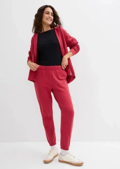 bonprix Hosen|Sweat|Sweathose aus reiner Bio-Baumwolle (2er Pack) schwarz/kirschrot