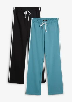 bonprix Hosen|Sweat|Sweathose aus reiner schwerer Baumwolle (2er-Pack ) schwarz + mattkobalttürkis