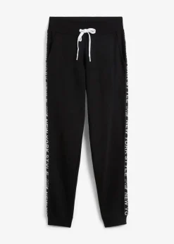 bonprix Bekleidung·Blusen & Tuniken|Bekleidung·Kleider|Sweathose mit Bündchen und Statement-Druck schwarz bedruckt