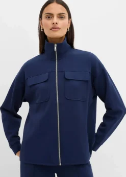 bonprix Bekleidung·Blusen & Tuniken|Sweat|Sweatjacke aus leicht glänzendem Viskose-Mix dunkelblau
