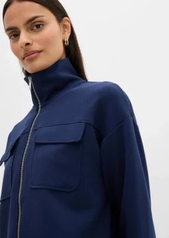 bonprix Bekleidung·Blusen & Tuniken|Sweat|Sweatjacke aus leicht glänzendem Viskose-Mix dunkelblau