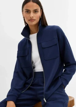 bonprix Bekleidung·Blusen & Tuniken|Sweat|Sweatjacke aus leicht glänzendem Viskose-Mix dunkelblau