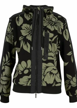 bonprix Bekleidung·Blusen & Tuniken|Sweat|Sweatjacke mit Baumwolle schwarz/grün geblümt