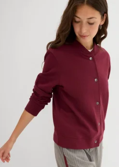 bonprix Nachhaltigere Materialien|Sweat|Sweatjacke mit Knopfleiste ahornrot