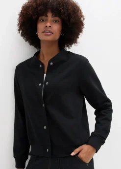 bonprix Bekleidung·Blusen & Tuniken|Sweat|Sweatjacke mit Knopfleiste schwarz