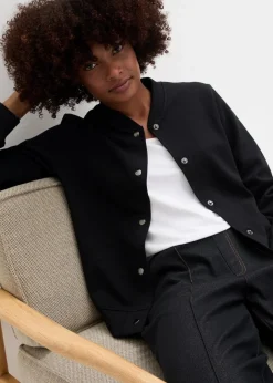 bonprix Bekleidung·Blusen & Tuniken|Sweat|Sweatjacke mit Knopfleiste schwarz