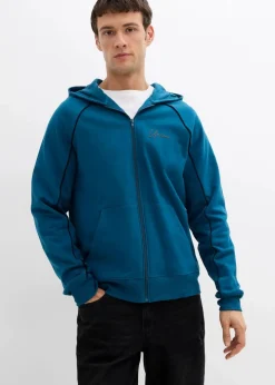 bonprix Große Größen|Sportbekleidung|Sweatjacke mit Kontrastdetails aus reiner Baumwolle blaupetrol