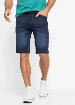 bonprix Große Größen|Shorts|Sweat-Jeans-Bermuda m. Komfortschnitt, Regular Fit dunkelblau denim used
