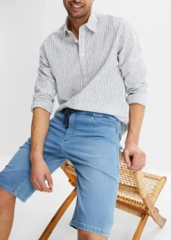bonprix Große Größen|Shorts|Sweat-Jeans-Bermuda mit Komfortschnitt, Regular Fit hellblau denim