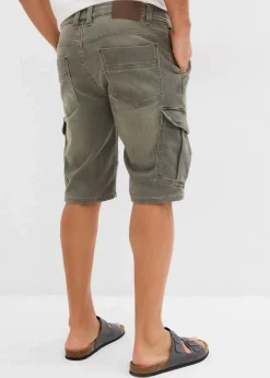 bonprix Jeans|Sweat|Sweatjeans-Bermuda, Regular Fit grau denim/dunkeloliv