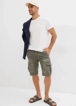 bonprix Jeans|Sweat|Sweatjeans-Bermuda, Regular Fit grau denim/dunkeloliv