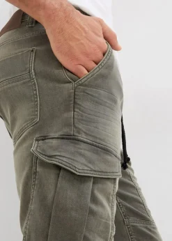 bonprix Jeans|Sweat|Sweatjeans-Bermuda, Regular Fit grau denim/dunkeloliv