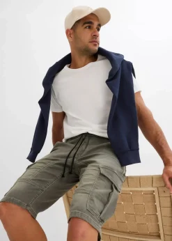 bonprix Jeans|Sweat|Sweatjeans-Bermuda, Regular Fit grau denim/dunkeloliv