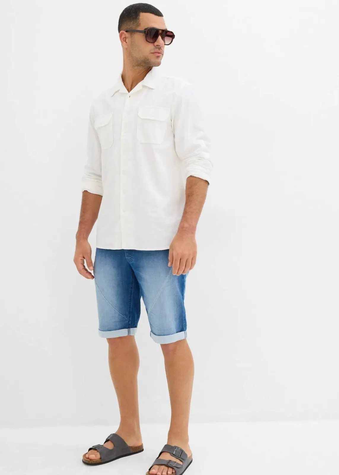 bonprix Jeans|Shorts|Sweat-Jeans-Bermuda, Relaxed Fit mittelblau denim used