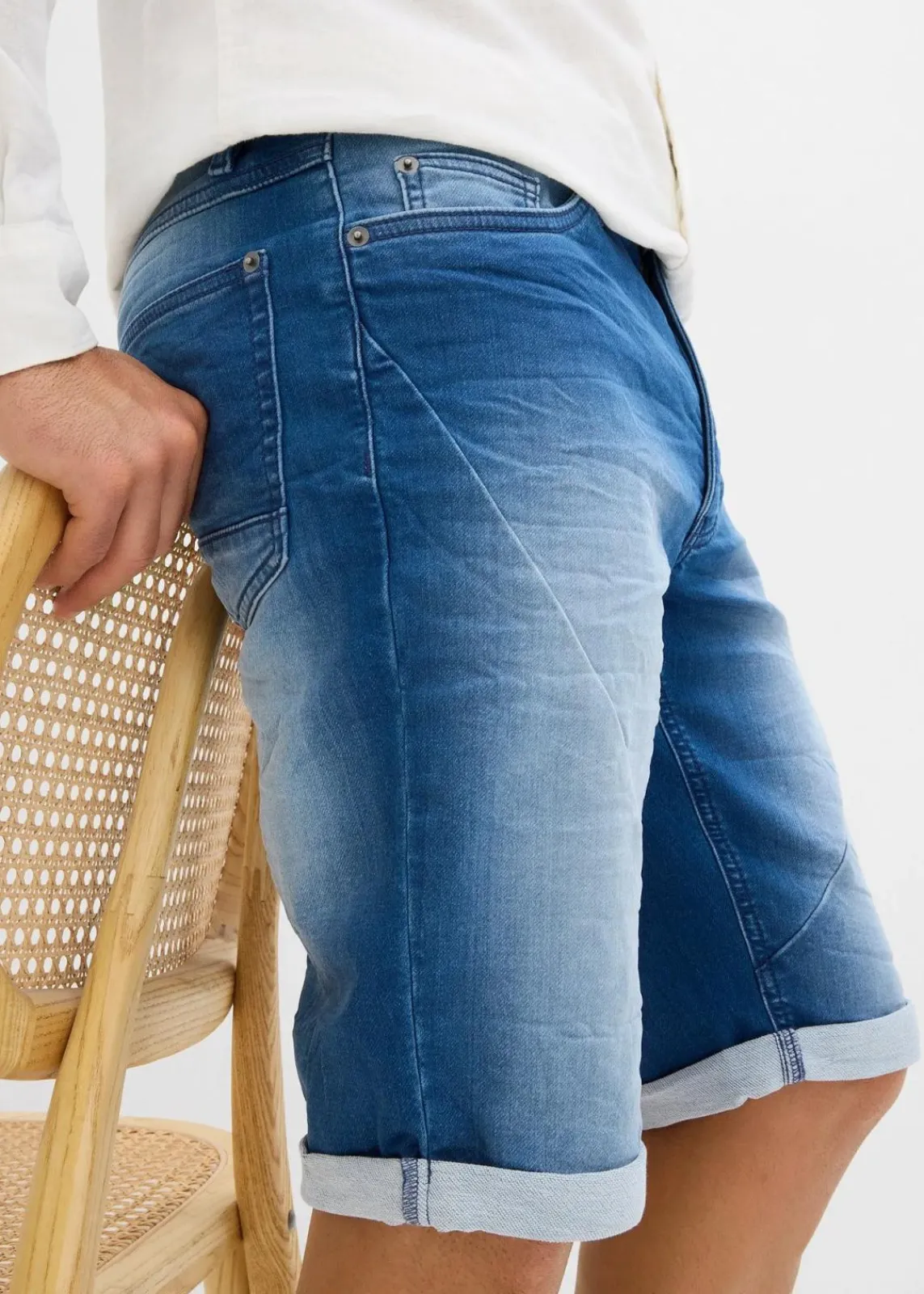 bonprix Jeans|Shorts|Sweat-Jeans-Bermuda, Relaxed Fit mittelblau denim used