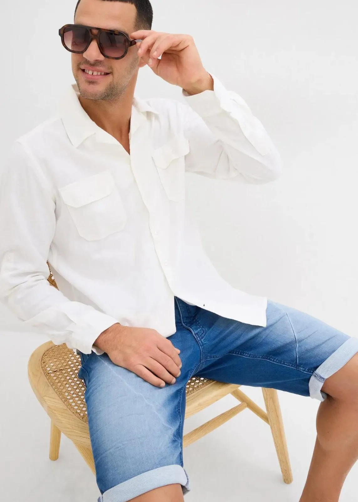 bonprix Jeans|Shorts|Sweat-Jeans-Bermuda, Relaxed Fit mittelblau denim used