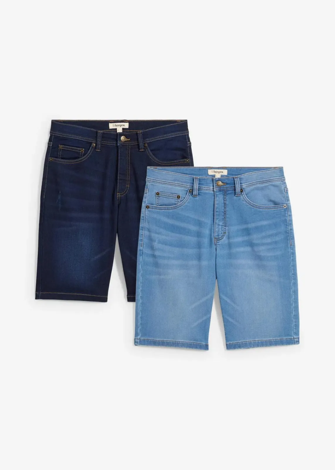 bonprix Große Größen|Shorts|Sweat-Jeans-Bermuda, Slim Fit (2er Pack) dunkelblau denim+hellblau denim