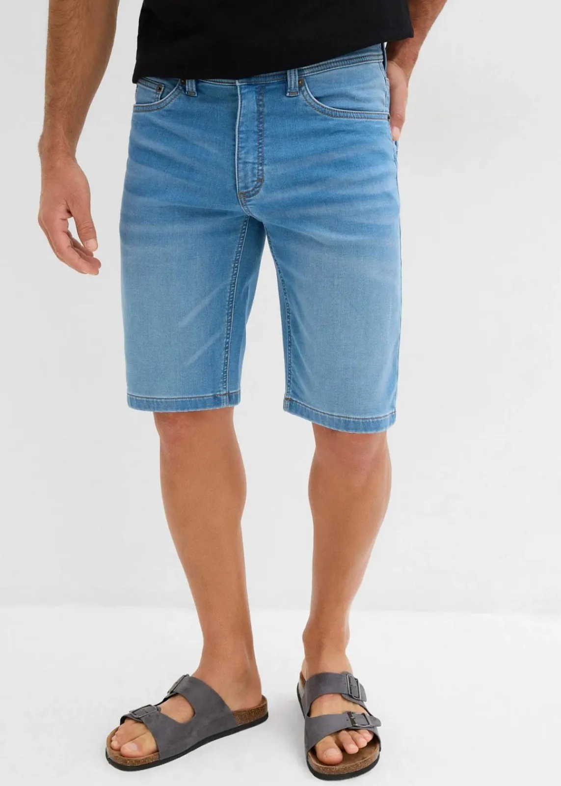 bonprix Große Größen|Shorts|Sweat-Jeans-Bermuda, Slim Fit (2er Pack) dunkelblau denim+hellblau denim