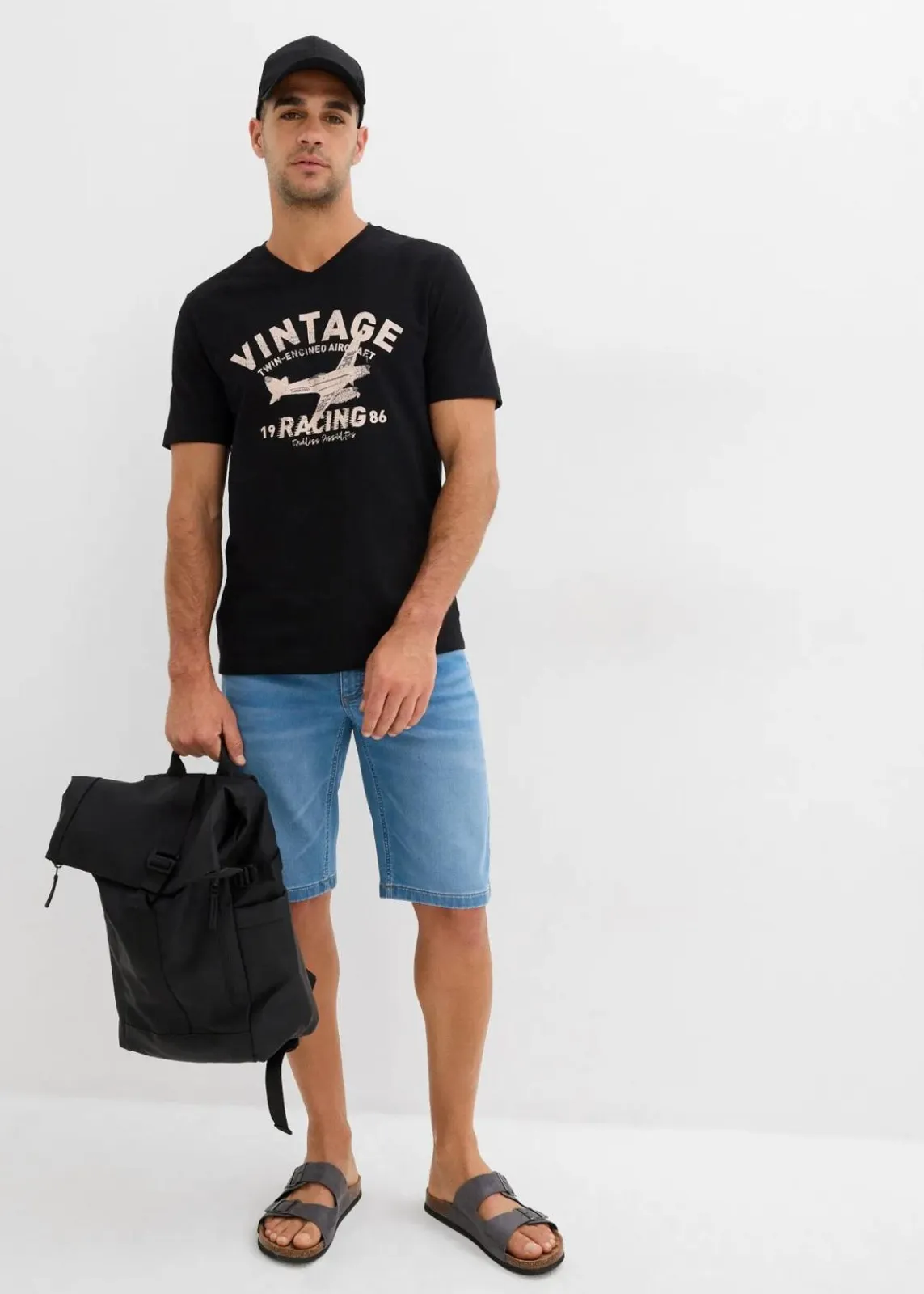 bonprix Große Größen|Shorts|Sweat-Jeans-Bermuda, Slim Fit (2er Pack) dunkelblau denim+hellblau denim