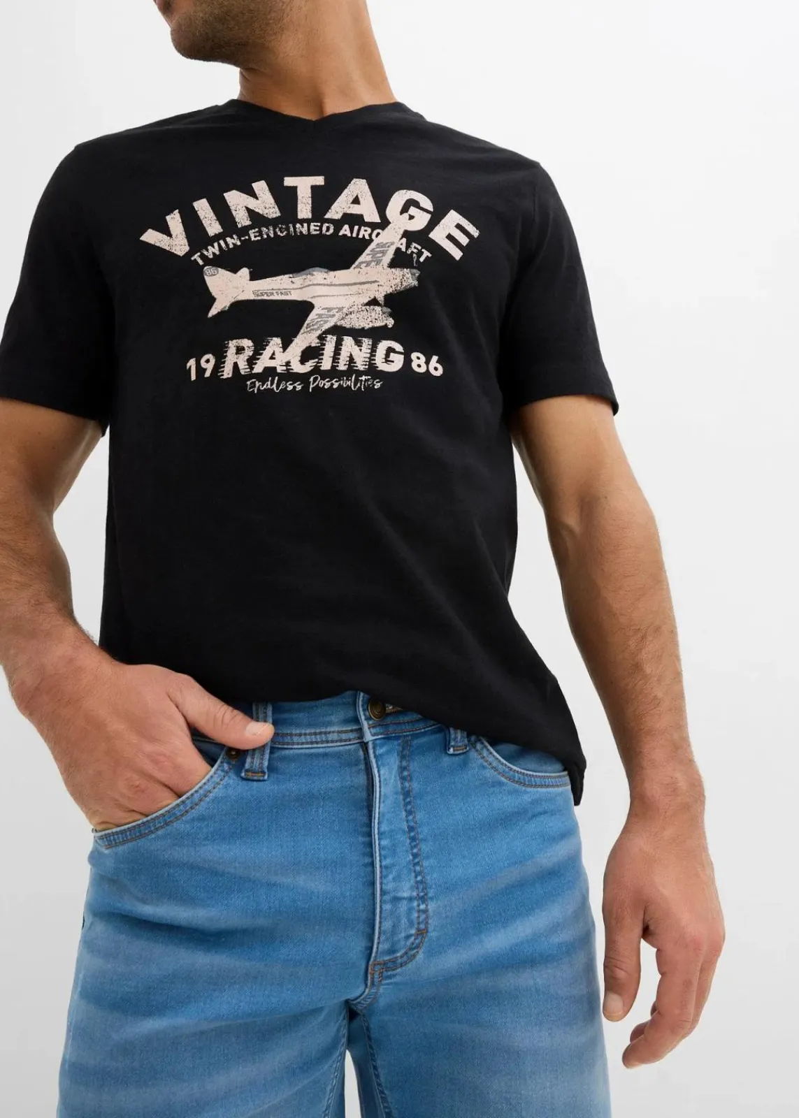 bonprix Große Größen|Shorts|Sweat-Jeans-Bermuda, Slim Fit (2er Pack) dunkelblau denim+hellblau denim