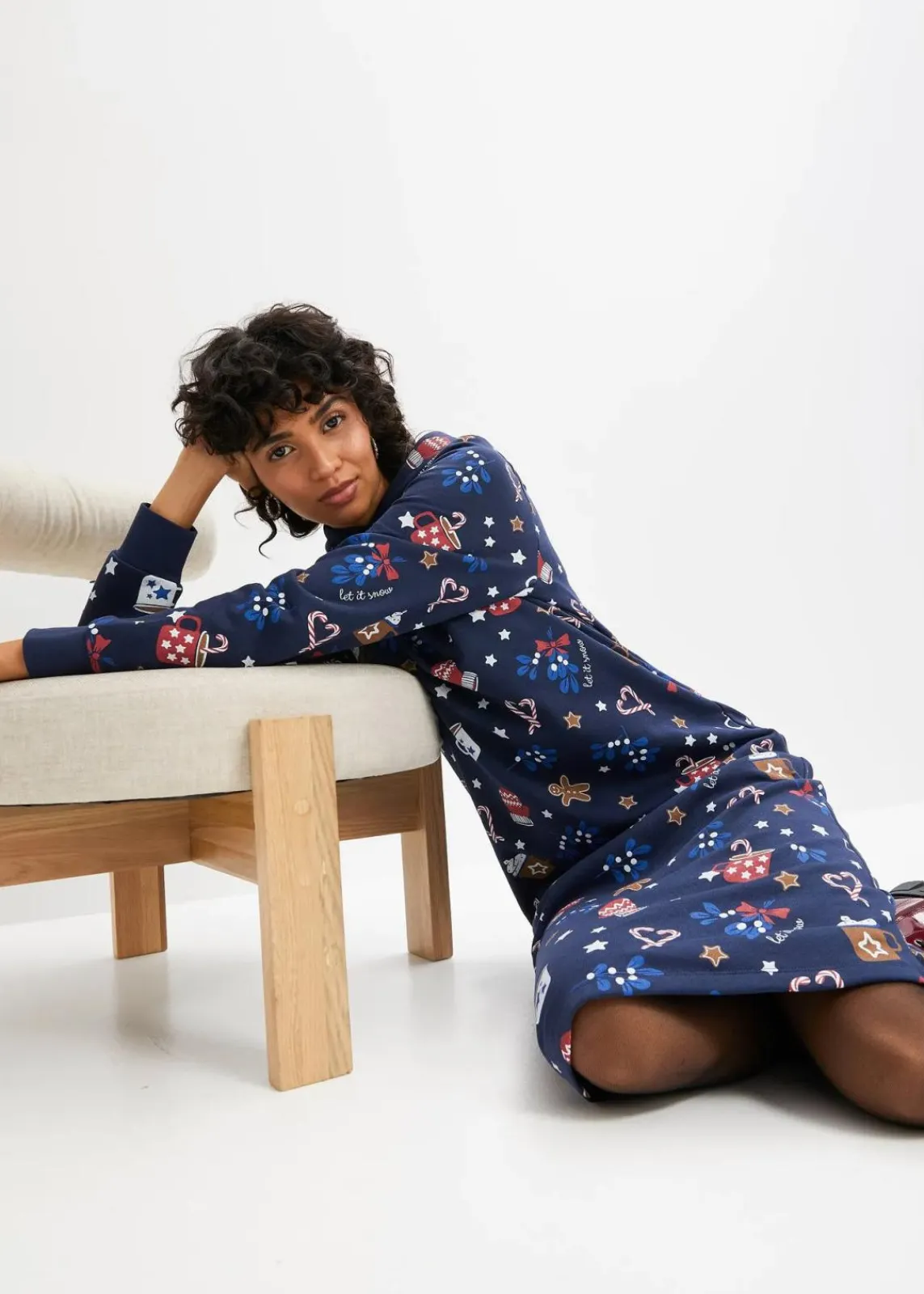 bonprix Kleider|Sweat|Sweatkleid aus Baumwoll-Mix dunkelblau