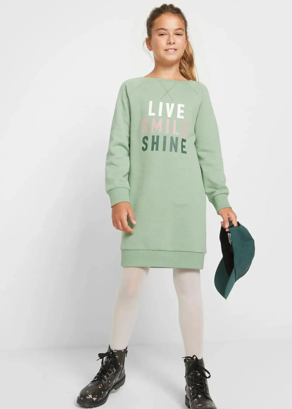 bonprix Mädchen 9-16 Jahre·Kleider & Jumpsuits|Mädchen 2-8 Jahre·Nachhaltigere Materialien|Sweatkleid aus reiner Bio-Baumwolle piniengrün