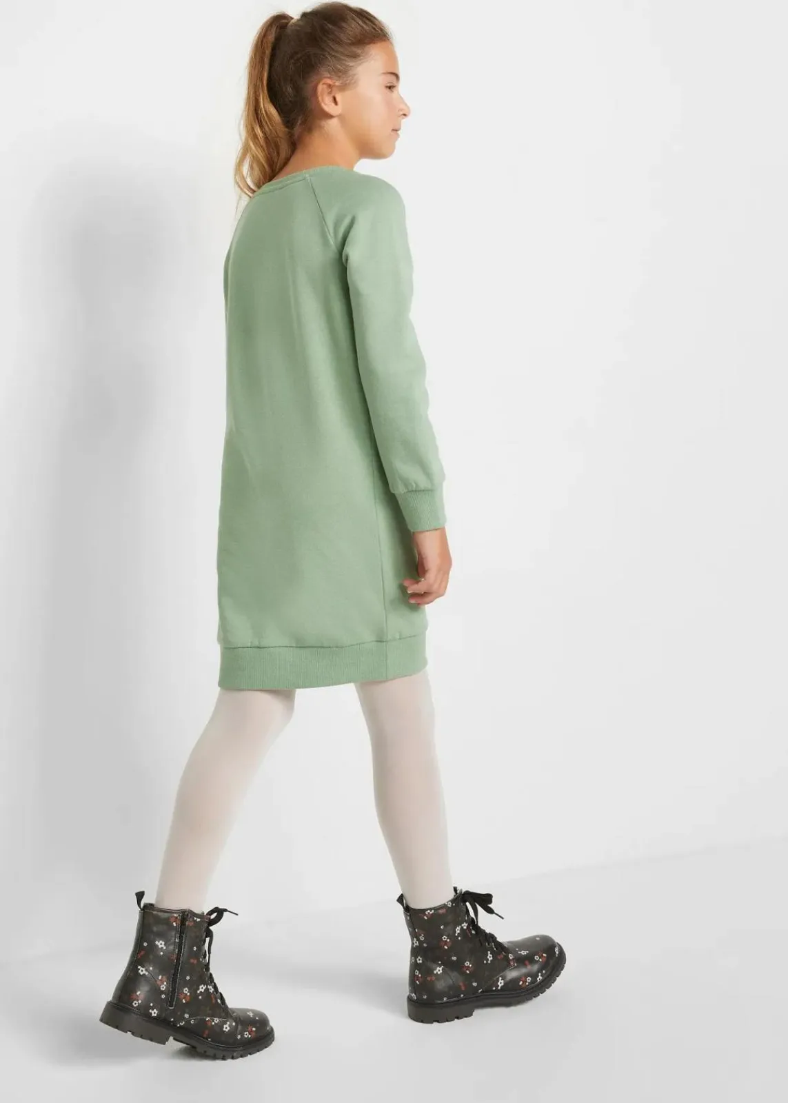 bonprix Mädchen 9-16 Jahre·Kleider & Jumpsuits|Mädchen 2-8 Jahre·Nachhaltigere Materialien|Sweatkleid aus reiner Bio-Baumwolle piniengrün