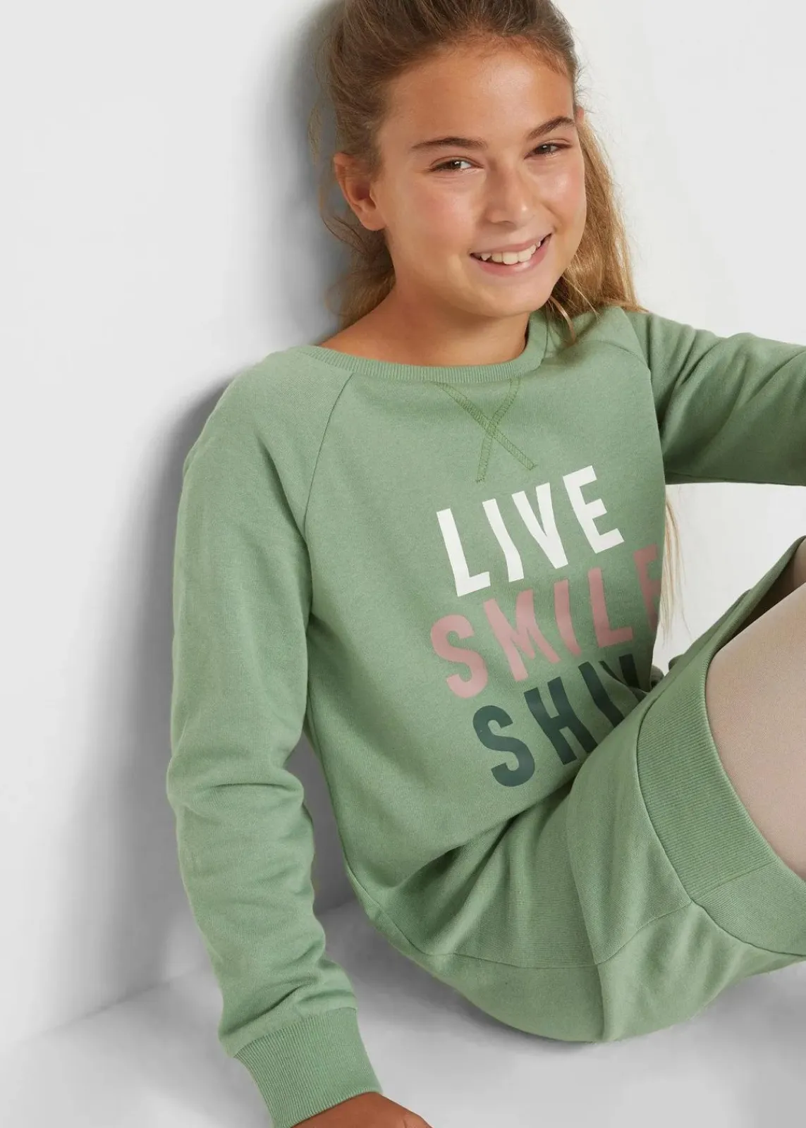 bonprix Mädchen 9-16 Jahre·Kleider & Jumpsuits|Mädchen 2-8 Jahre·Nachhaltigere Materialien|Sweatkleid aus reiner Bio-Baumwolle piniengrün