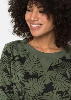 bonprix Bekleidung·Blusen & Tuniken|Bekleidung·Pullover & Strickjacken|Sweatkleid, bedruckt dunkeloliv/schwarz bedruckt