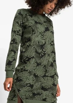 bonprix Bekleidung·Blusen & Tuniken|Bekleidung·Pullover & Strickjacken|Sweatkleid, bedruckt dunkeloliv/schwarz bedruckt