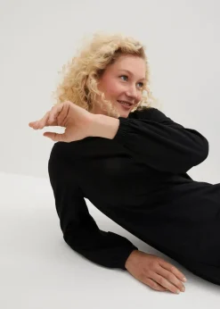 bonprix Bekleidung·Blusen & Tuniken|Bekleidung·Pullover & Strickjacken|Sweatkleid mit Ballonärmeln und Schlitz schwarz