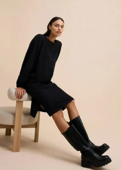 bonprix Bekleidung·Blusen & Tuniken|Bekleidung·Pullover & Strickjacken|Sweatkleid mit Ballonärmeln und Schlitz schwarz