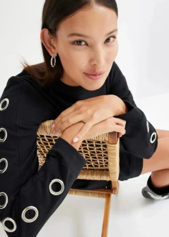 bonprix Kleider|Sweat|Sweatkleid mit Ösen schwarz