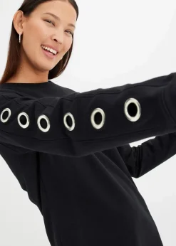 bonprix Kleider|Sweat|Sweatkleid mit Ösen schwarz