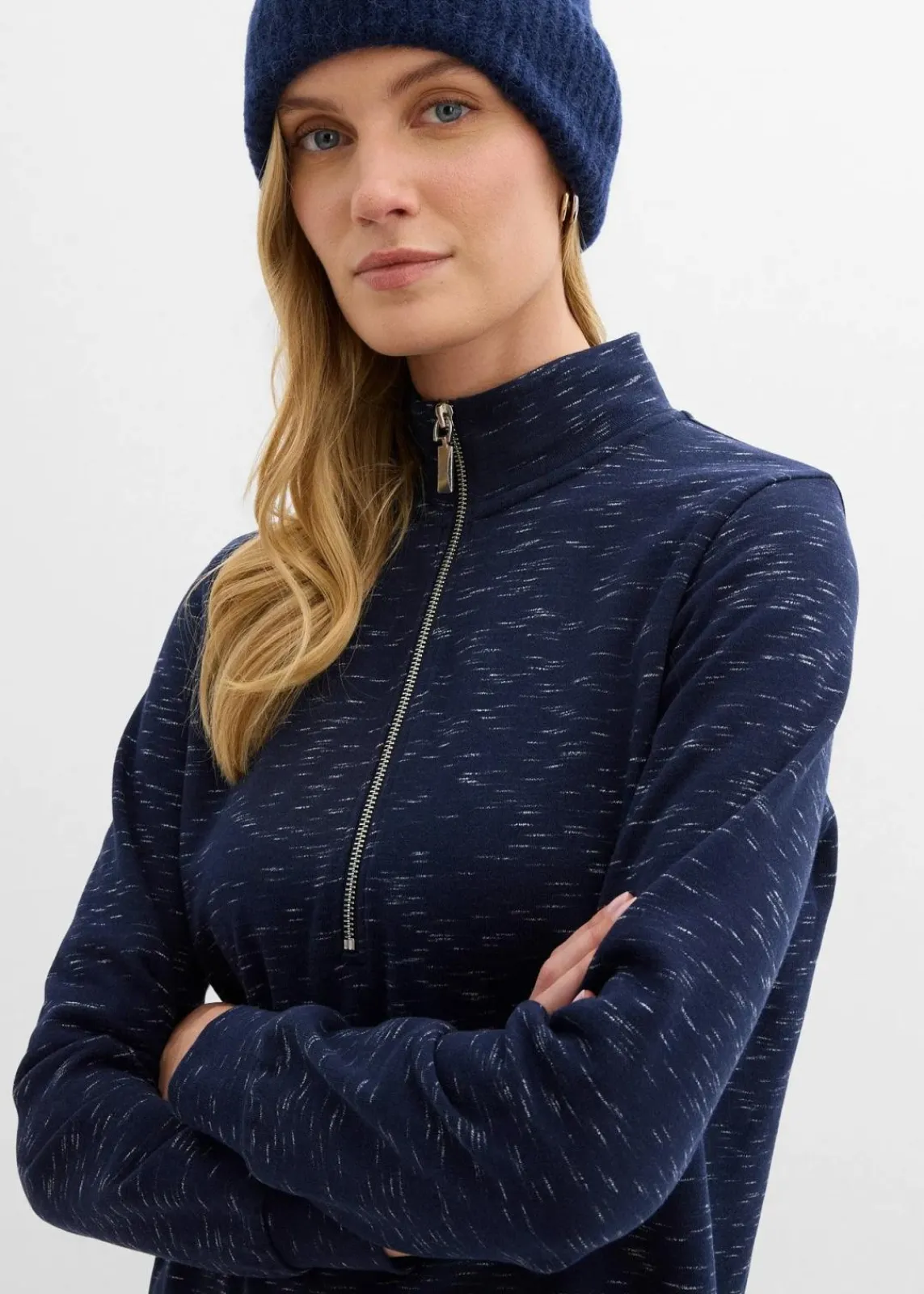 bonprix Kleider|Sweat|Sweatkleid mit Troyer dunkelblau